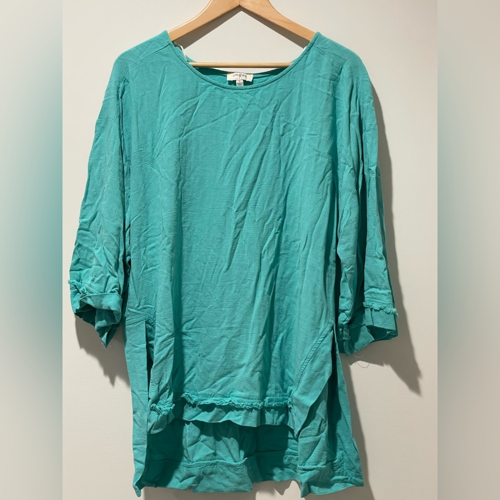 Umgee - Women's Long Sleeve Side Slits Frayed‎ Edge Tunic Top Sz L